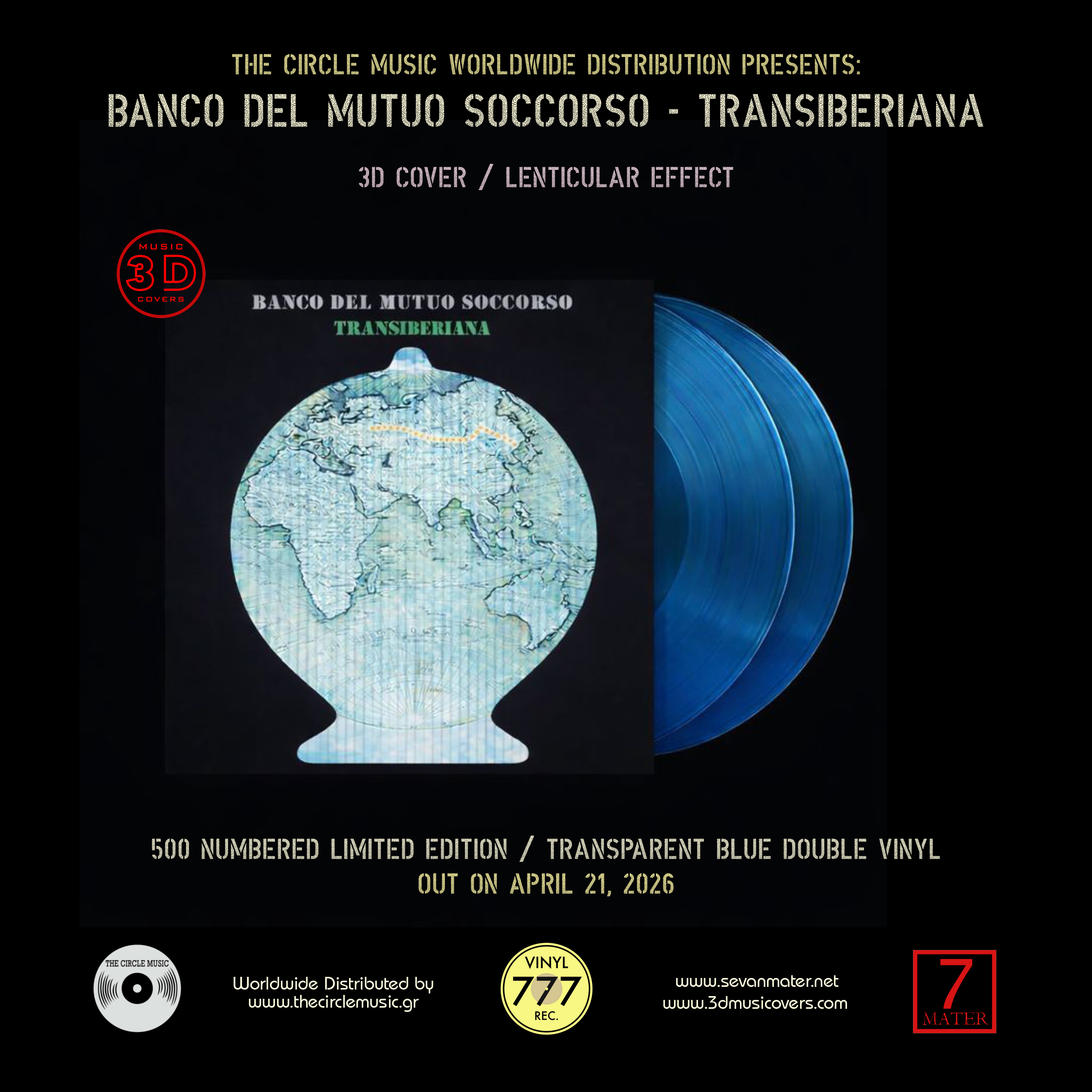 BANCO   DEL   MUTUO   SOCCORSO - Transiberiana 2LP - 500 Limited Edition - Transparent Blue 2LP - 3D Cover