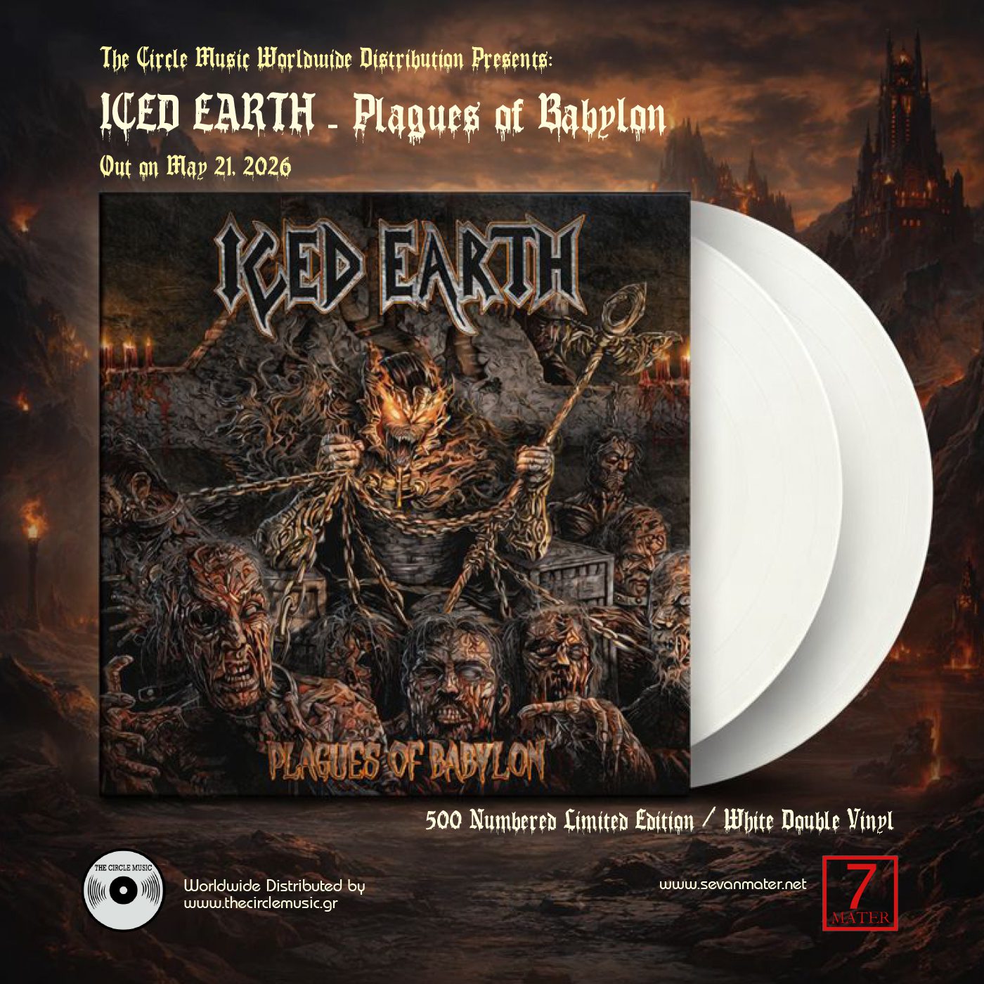 ICED EARTH - PLAGUES OF BABYLON - 500 LIMITED EDITION - WHITE 2LP - TRIPLE GATEFOLD